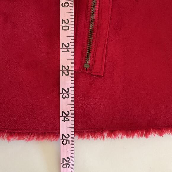 Tasha Polizzi Red Suede Moto Jacket Sz M Detachable Faux Fur Collar Asymmetrical - Picture 14 of 16